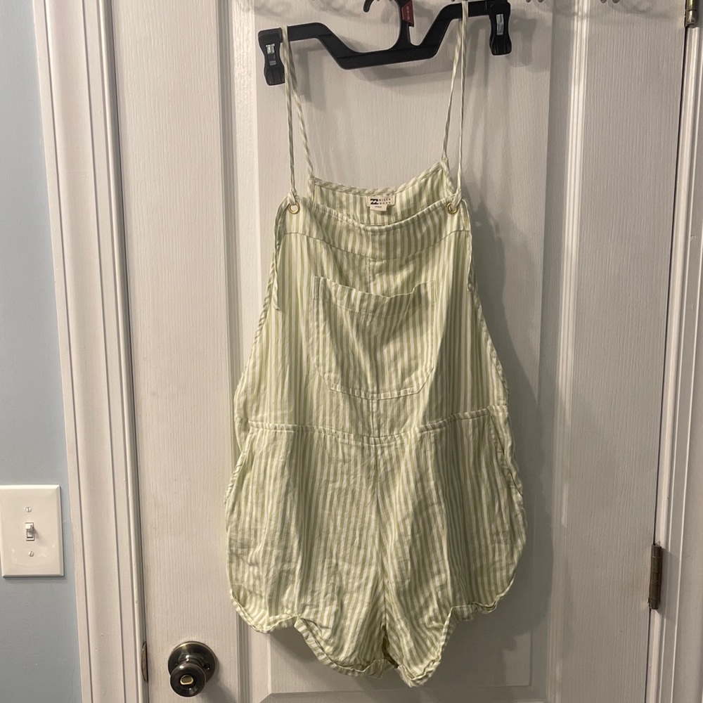Billabong Striped Light Green Linen Romper